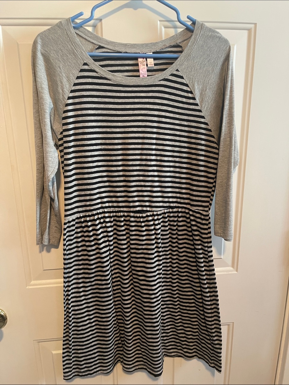 Junior's Gray and Black Striped Raglan Dress
